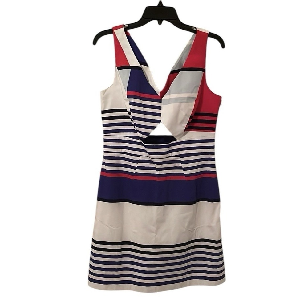 Milly‎ Women's Red/Navy Multicolor Marina Stripe Cut-Out Mini Dress Size 10